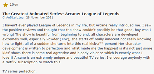 IMDb comment about Arcane
