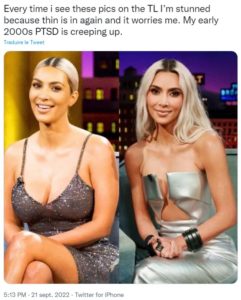 tweet comparant 2 photos de Kim Kardashian pour souligner sa perte de poids