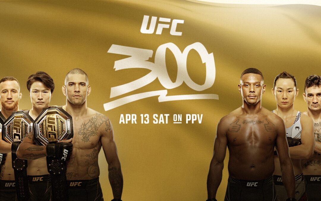 image de la carte de l'UFC 300 montrant les combattants en tête d'affiche