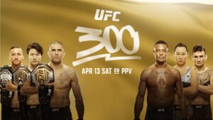 image de la carte de l'UFC 300 montrant les combattants en tête d'affiche